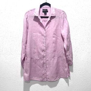 Tahari 100% linen collared romantic Blush Pink Linen Top S